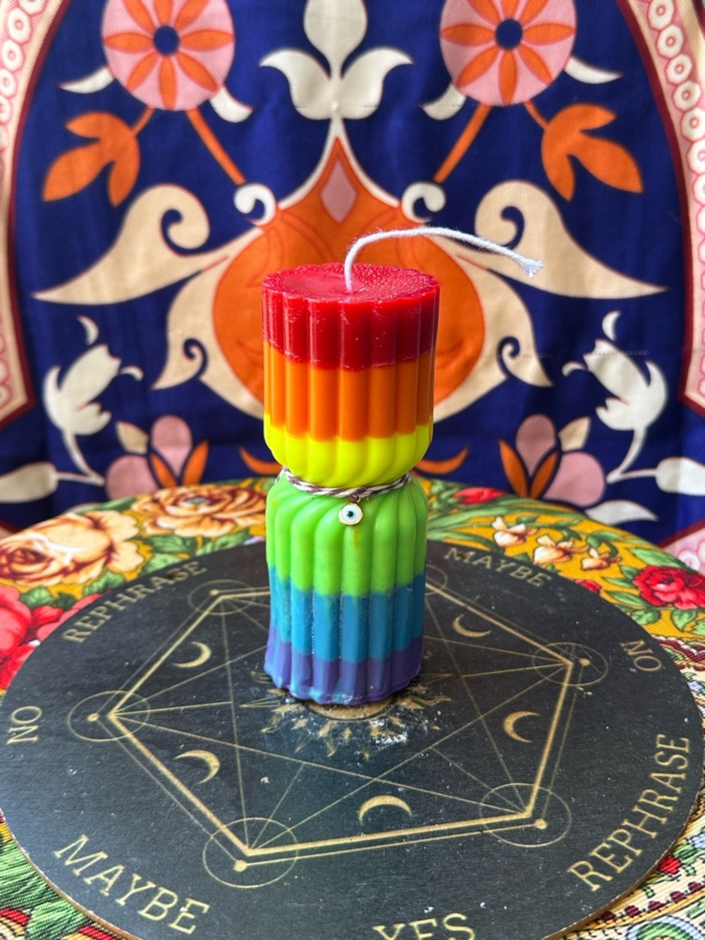 Rainbow Evil Eye Pillar Candle